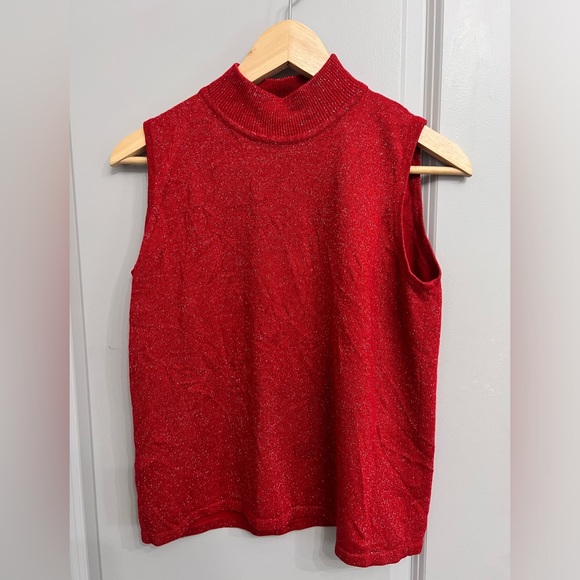 Alia Metallic Red Mock Neck Sleeveless Sweater - Picture 2 of 5